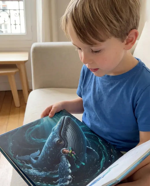 Enfant qui découvre son livre personnalisé Pixly Story