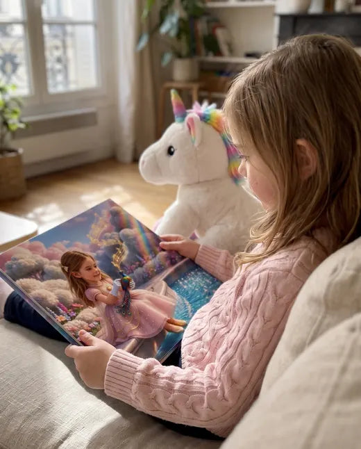Enfant qui découvre son livre personnalisé Pixly Story