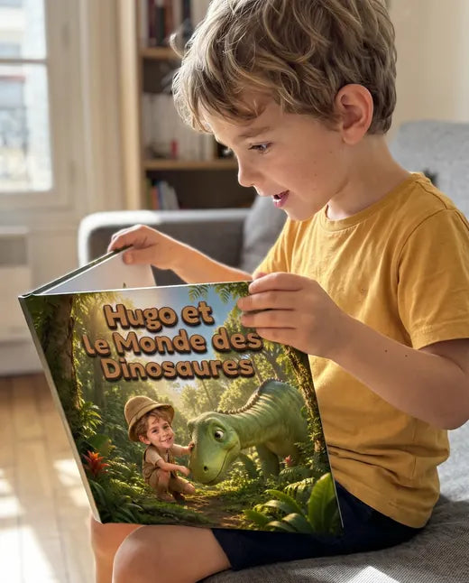 Enfant qui découvre son livre personnalisé Pixly Story