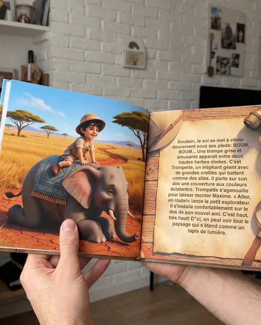 Enfant qui découvre son livre personnalisé Pixly Story