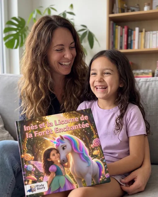 Enfant qui découvre son livre personnalisé Pixly Story