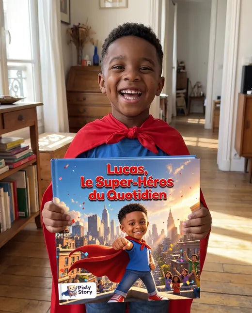 Enfant qui découvre son livre personnalisé Pixly Story