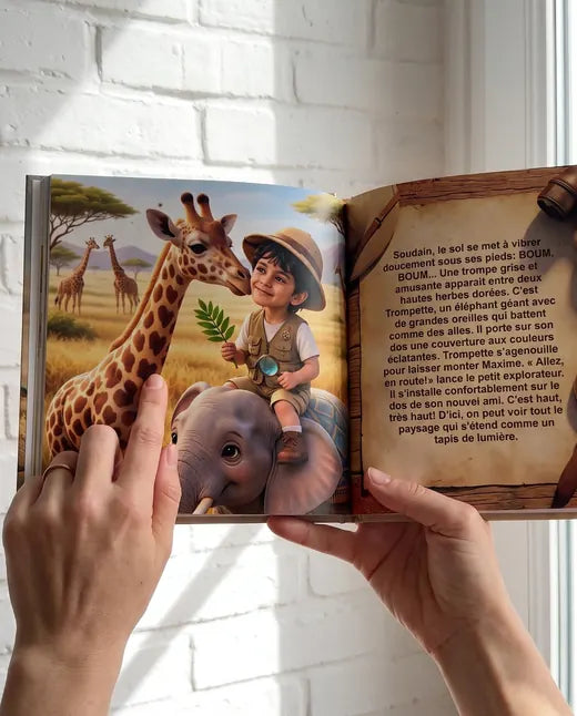 Enfant qui découvre son livre personnalisé Pixly Story