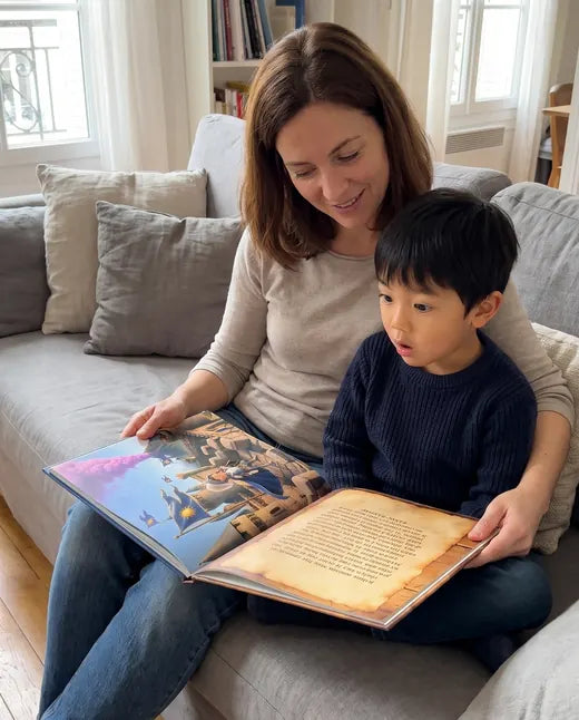 Enfant qui découvre son livre personnalisé Pixly Story