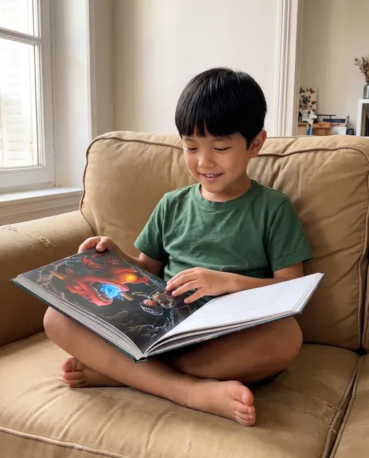 Enfant qui découvre son livre personnalisé Pixly Story